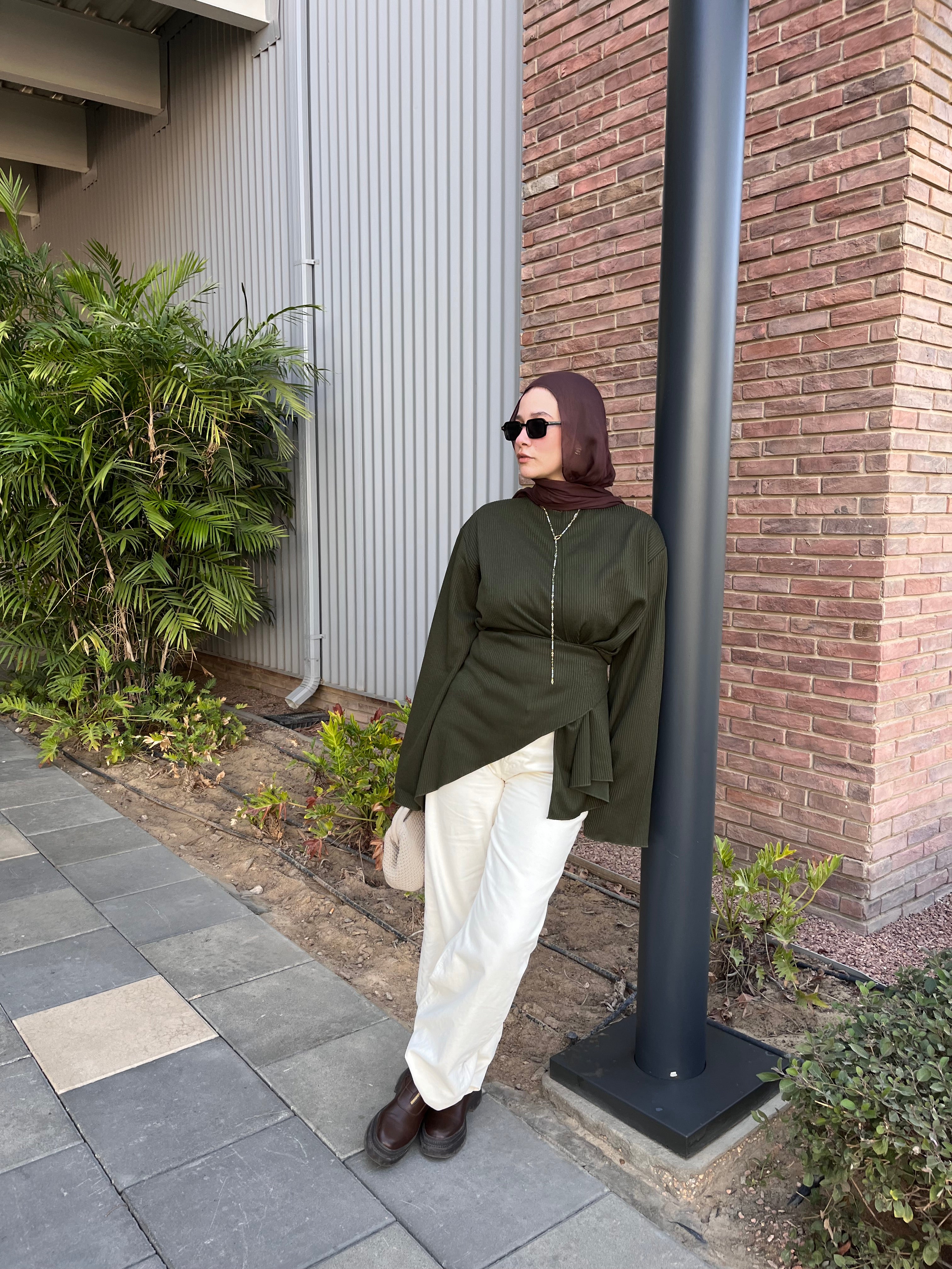 Wrapped “Cinder” blouse .. in olive
