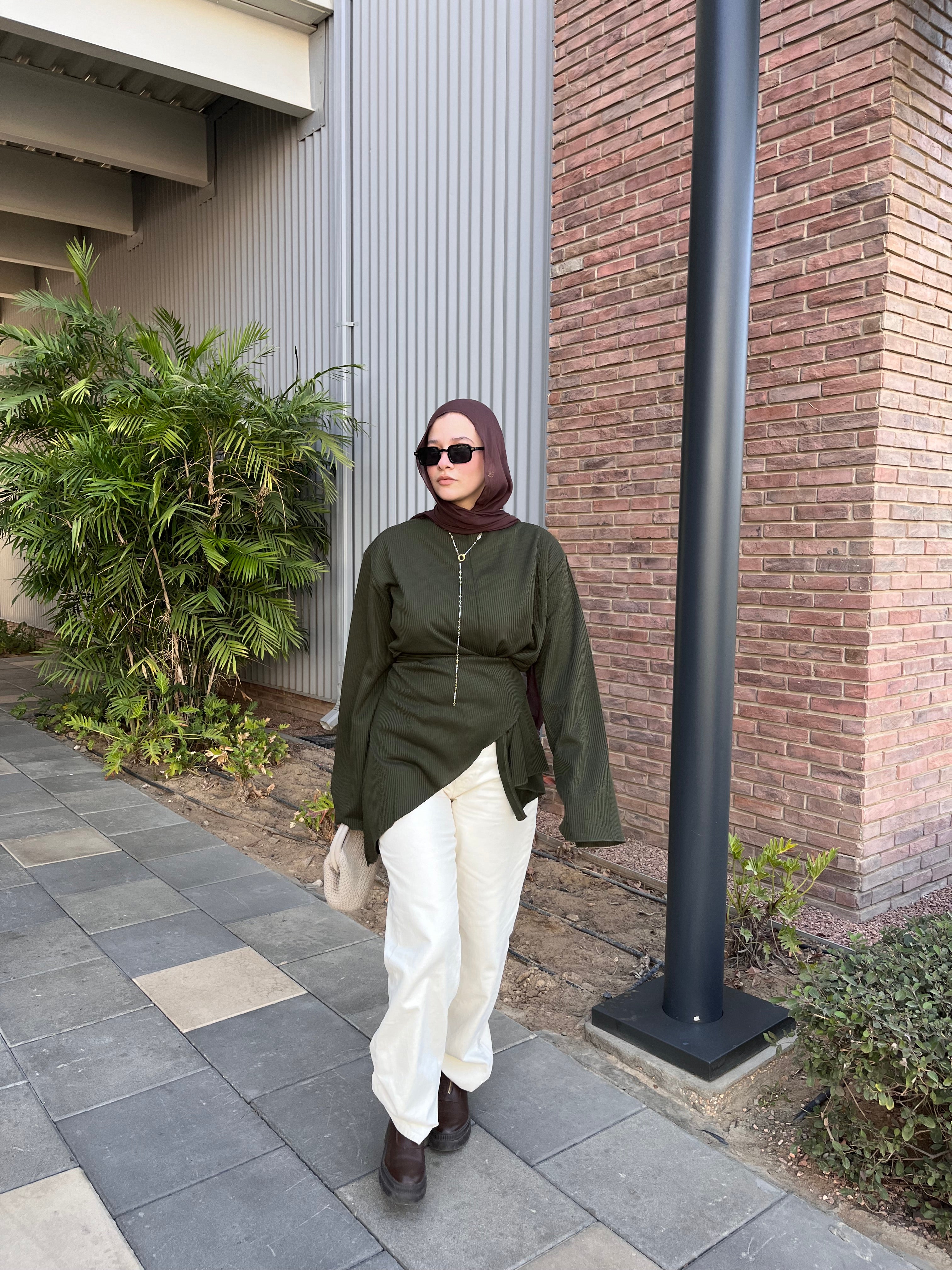 Wrapped “Cinder” blouse .. in olive