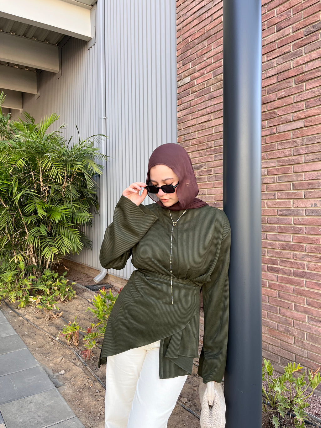 Wrapped “Cinder” blouse .. in olive