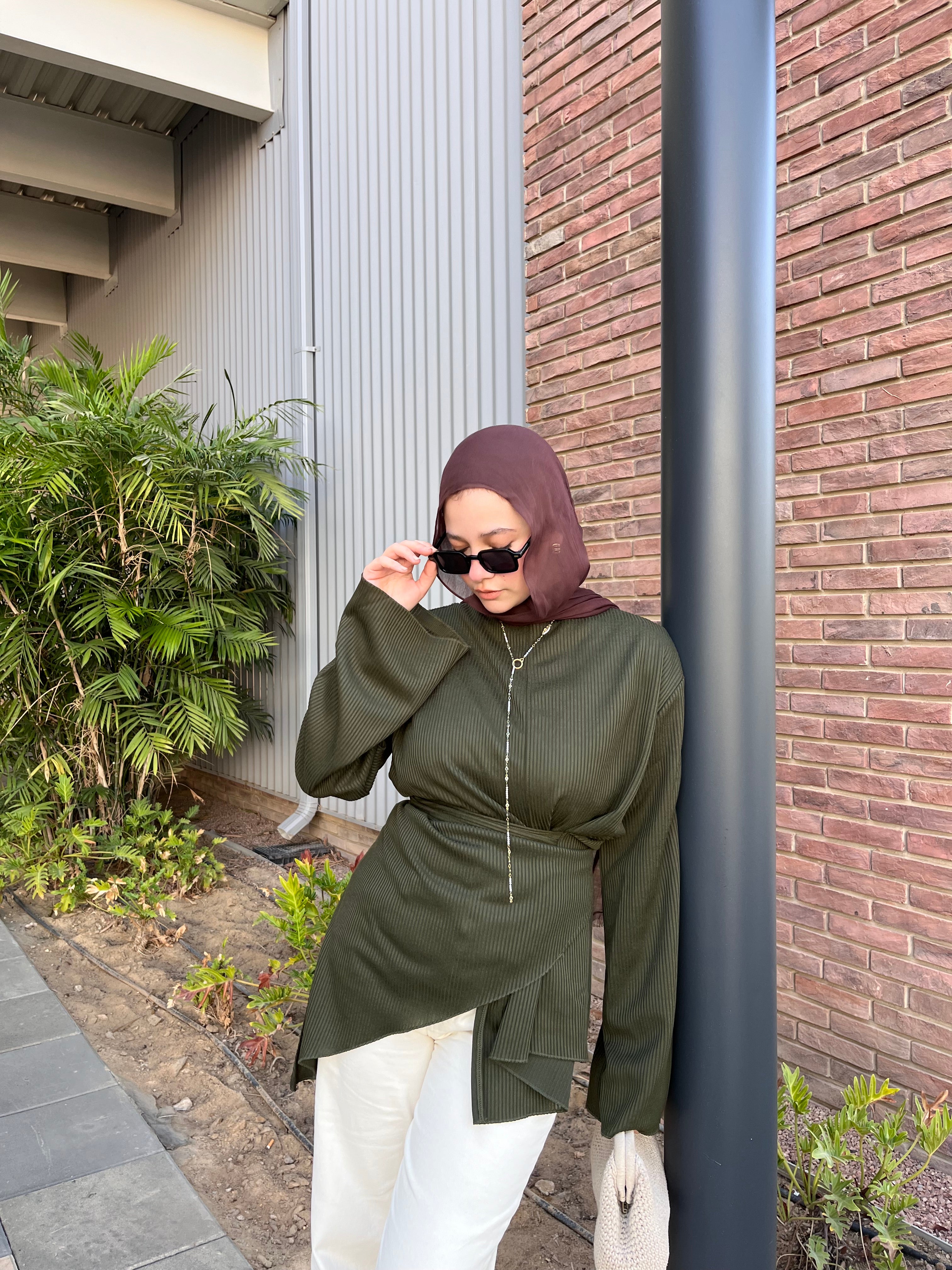 Wrapped “Cinder” blouse .. in olive