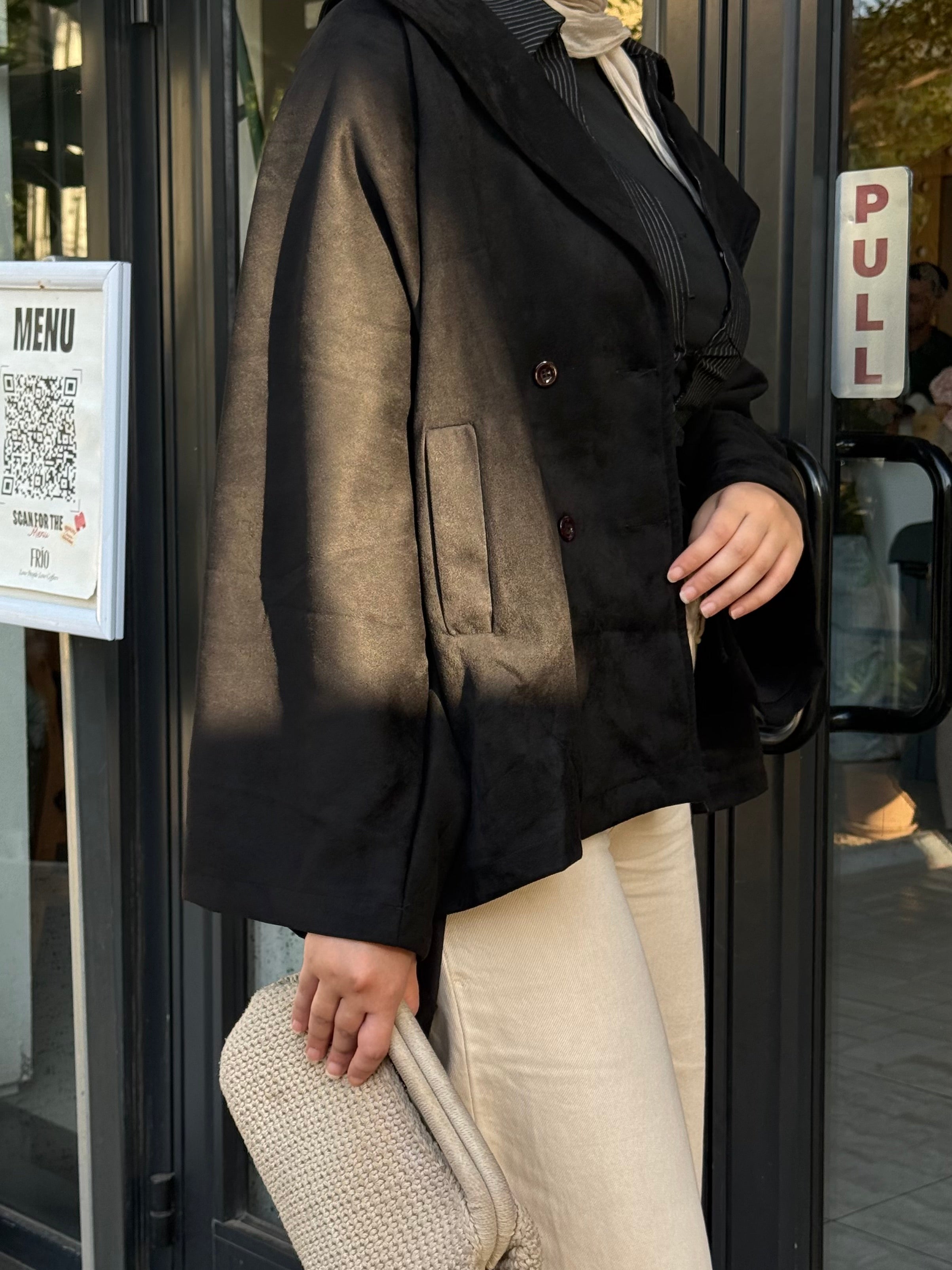 Suede jacket urban elegance in black