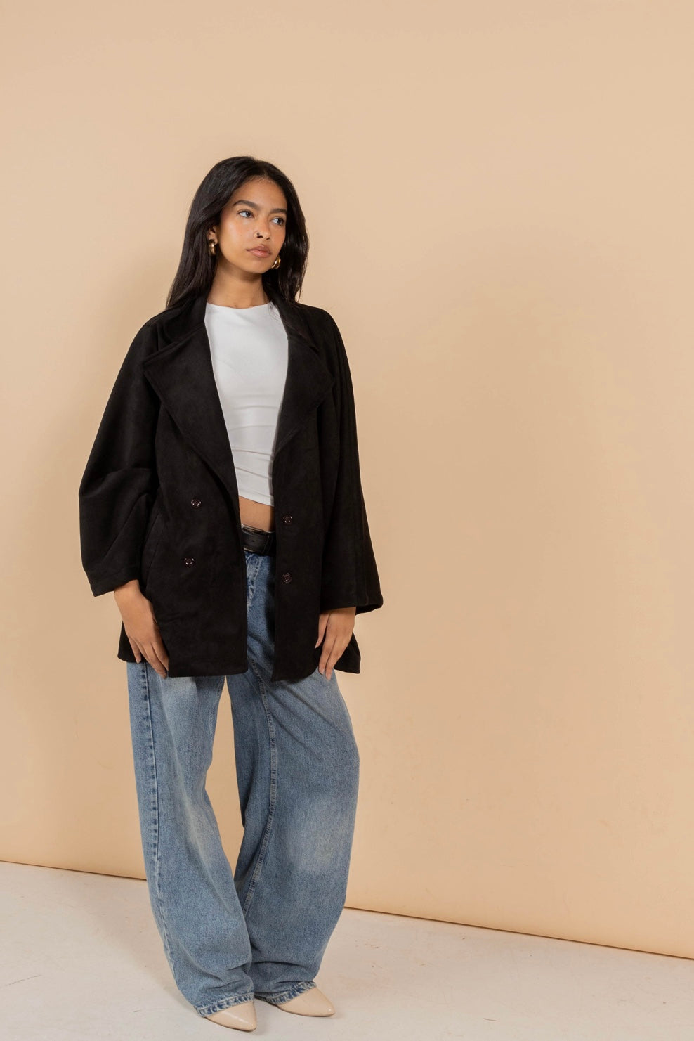 Suede jacket urban elegance in black