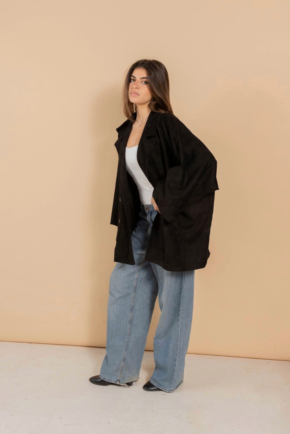 Suede jacket urban elegance in black