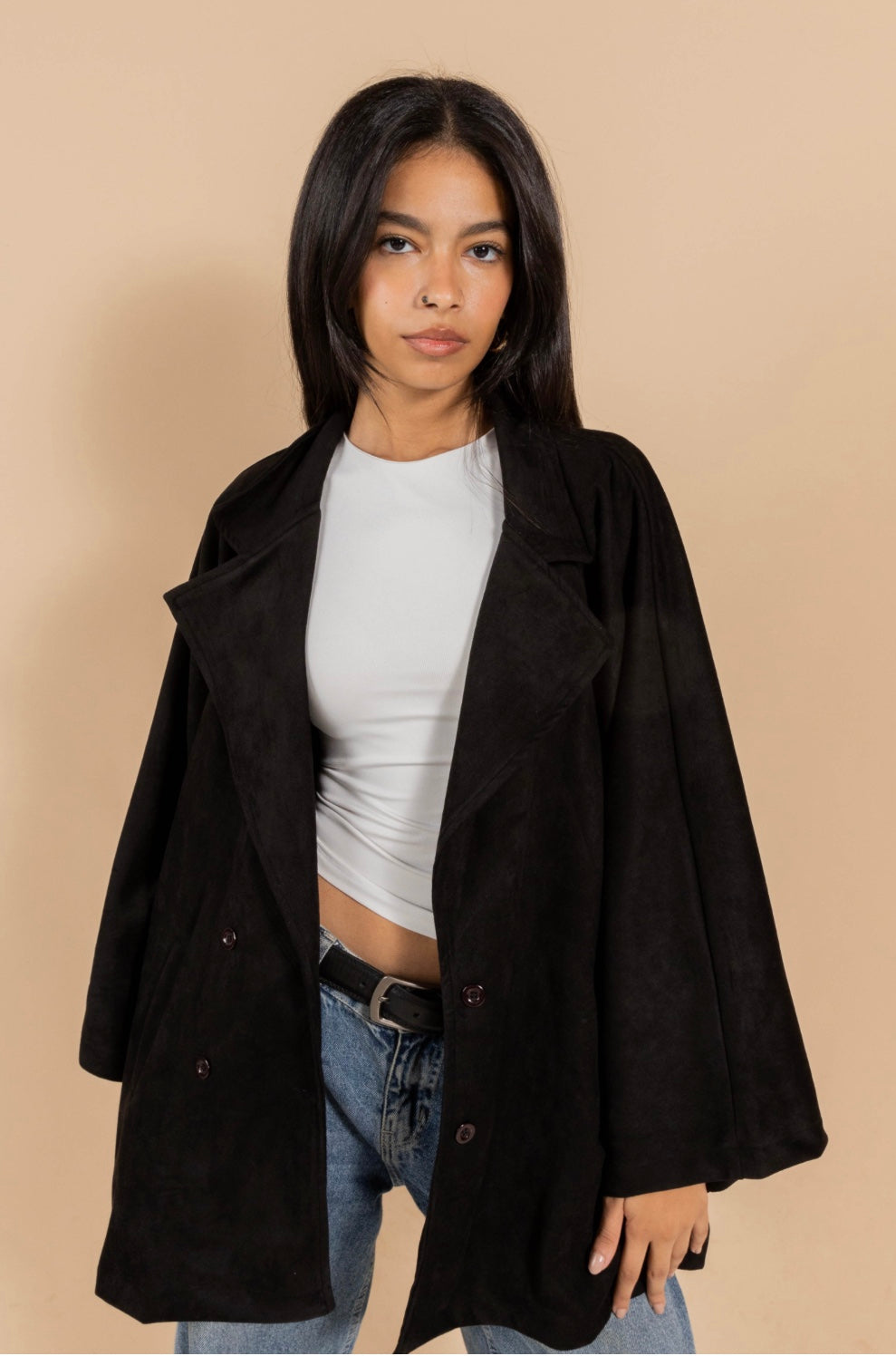 Suede jacket urban elegance in black